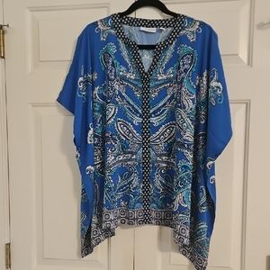 Susan Graver Navy Paisley Tunic with Blue and Cyan Accents